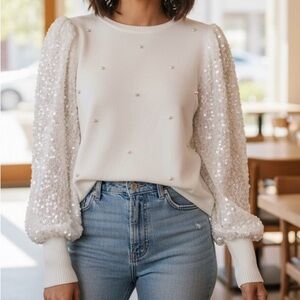 Chic White Sequin Sweater